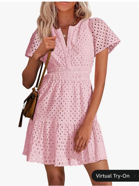 PrettyGarden Dresses & Skirts - PRETTYGARDEN V Neck Short Sleeve A Line Hollow Out Lace Dress